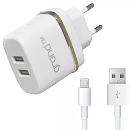 Сетевое зарядное устройство Grand GH-C02 2.1a 2xUSB-A ports charger + micro USB cable white - фото Сетевое зарядное устройство Grand GH-C02 2.1a 2xUSB-A ports charger + micro USB cable white