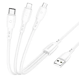 Универсальный кабель Borofone BX71 3-in-1 USB-A to Type-C/Lightning/micro USB 10w 2a 1м сable White - миниатюра 2 Универсальный кабель Borofone BX71 3-in-1 USB-A to Type-C/Lightning/micro USB 10w 2a 1м сable White - миниатюра 2