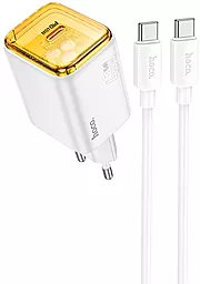 Мережевий зарядний пристрій Hoco N54 Monsoon 45w PD USB-C fast charge + USB-C to USB-C cable white - фото Мережевий зарядний пристрій Hoco N54 Monsoon 45w PD USB-C fast charge + USB-C to USB-C cable white