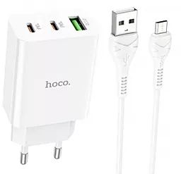 Мережевий зарядний пристрій Hoco C99A PD 20W / 3A 2xUSB-C+A + micro USB Cable White