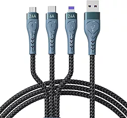 Универсальный кабель Proda PD-B74th-BK 3-in-1 USB-A to Type-C/Lightning/micro USB 30w 6a 1м сable Black - миниатюра 2 Универсальный кабель Proda PD-B74th-BK 3-in-1 USB-A to Type-C/Lightning/micro USB 30w 6a 1м сable Black - миниатюра 2