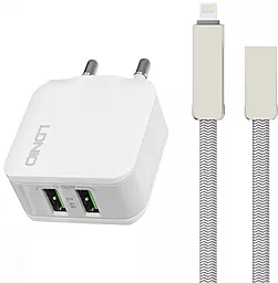 Мережевий зарядний пристрій LDNio A2201 Travel charger (2USB, 2.4A) + Lightning Cable White