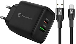Мережевий зарядний пристрій Powermax Eclipse 30w PD USB-C/USB-A ports charger + USB-C cable black - фото Мережевий зарядний пристрій Powermax Eclipse 30w PD USB-C/USB-A ports charger + USB-C cable black