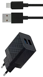 Мережевий зарядний пристрій MOXOM MX-HC22 2.4A 2xUSB-A ports home charger + lightning cable black