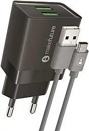 Сетевое зарядное устройство MAKE 2.4a 2-USB-A ports charger + USB-C cable black (MCWC-C22BK)