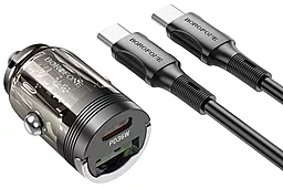 Автомобильное зарядное устройство Borofone BZ29A Talented 36w PD USB-C/USB-A ports car charger + USB-C to USB-C cable transparent black - фото Автомобильное зарядное устройство Borofone BZ29A Talented 36w PD USB-C/USB-A ports car charger + USB-C to USB-C cable transparent black