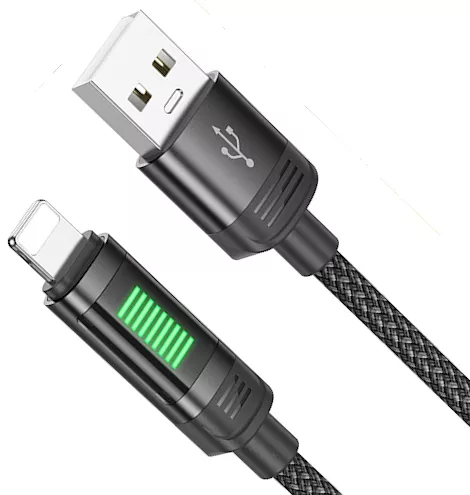 Кабель Hoco U126 Dunamic LED USB-A - Lightning 12w 2.4a 1.2м cable Black - фото 3