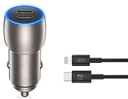 Автомобильное зарядное устройство XO CC51 40w PD 2xUSB-C ports car charger + USB-C to Lightning cable black - фото Автомобильное зарядное устройство XO CC51 40w PD 2xUSB-C ports car charger + USB-C to Lightning cable black