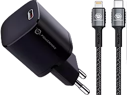 Сетевое зарядное устройство Powermax PrimeGAN 33w PD USB-C ports charger + USB-C to Lightning 27w cable black - фото Сетевое зарядное устройство Powermax PrimeGAN 33w PD USB-C ports charger + USB-C to Lightning 27w cable black