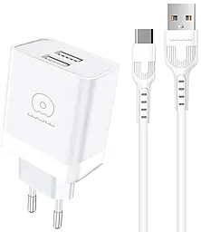 Сетевое зарядное устройство WUW T92 2.4a 2xUSB-A home charger + UBS-C cable white - фото Сетевое зарядное устройство WUW T92 2.4a 2xUSB-A home charger + UBS-C cable white