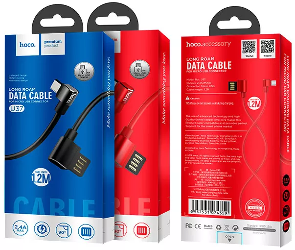 Кабель Hoco U37 Long Roam USB-A - micro USB 12w 2.4a 1.2м cable Black - фото 5