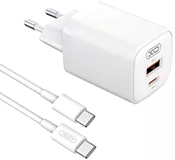 Мережевий зарядний пристрій XO XO L96 30w PD USB-C/USB-A ports charger + USB-C to USB-C cable white - фото Мережевий зарядний пристрій XO XO L96 30w PD USB-C/USB-A ports charger + USB-C to USB-C cable white