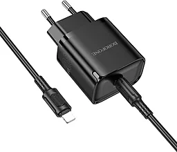 Мережевий зарядний пристрій Borofone BA84A 30w PD USB-C ports fast charger + USB-C to Lightning cable black - фото Мережевий зарядний пристрій Borofone BA84A 30w PD USB-C ports fast charger + USB-C to Lightning cable black
