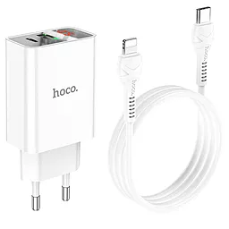 Мережевий зарядний пристрій Hoco C100A PD 20W QC3.0 + USB Type-C to Lightning Cable White