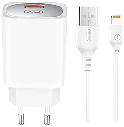 Мережевий зарядний пристрій XO CE19 18w QC3.0 USB-A home charger + Lightning cable white - фото Мережевий зарядний пристрій XO CE19 18w QC3.0 USB-A home charger + Lightning cable white