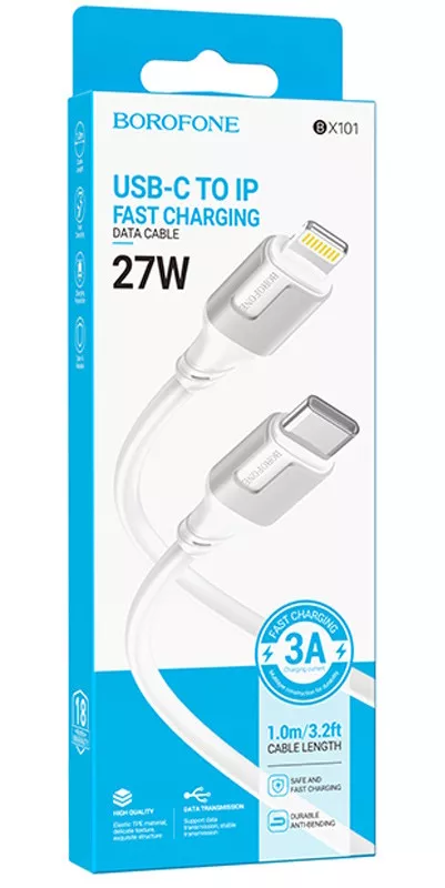 Кабель Borofone BX101 Creator USB Type-C - Lightning 27w 3a 1м PD сable White - фото 5