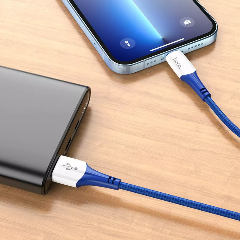 Кабель Hoco X70 Ferry USB-A - Lightning 12w 2.4a 1м cable Blue - фото 3