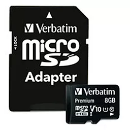Карта памяти Verbatim microSDHC 8GB Premium Class 10 UHS-I U1 V10 + SD-адаптер (44081)