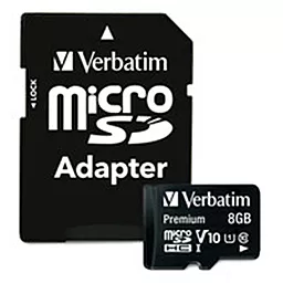 Карта пам'яті Verbatim microSDHC 8GB Premium Class 10 UHS-I U1 V10 + SD-адаптер (44081) - фото Карта пам'яті Verbatim microSDHC 8GB Premium Class 10 UHS-I U1 V10 + SD-адаптер (44081)