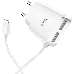 Мережевий зарядний пристрій Hoco C59A 2.4a 2xUSB-A ports charger + Lightning cable white - фото Мережевий зарядний пристрій Hoco C59A 2.4a 2xUSB-A ports charger + Lightning cable white