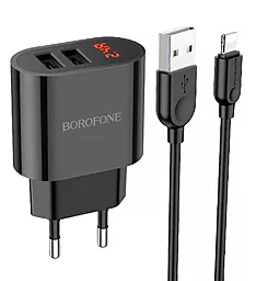 Сетевое зарядное устройство Borofone BA63A Richy 2.4a 2xUSB-A ports charger + Lightning cable black - фото Сетевое зарядное устройство Borofone BA63A Richy 2.4a 2xUSB-A ports charger + Lightning cable black