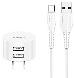 Сетевое зарядное устройство Usams Travel Charging Kit Send-Tu T20 Dual USB Round Travel + USB Type-C Cable EU White