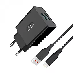 Сетевое зарядное устройство SkyDolphin SC30L 2.1a 2xUSB-A ports home charger + Lightning cable black (MZP-000170)
