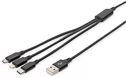 USB Кабель Digitus 10w 2a3-in-1 USB to micro/Lightning/Type-C cable black (AK-300160-010-S)