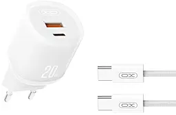 Мережевий зарядний пристрій XO L144 20w PD/QC USB-C/USB-A ports charger + USB-C to USB-C cable white - фото Мережевий зарядний пристрій XO L144 20w PD/QC USB-C/USB-A ports charger + USB-C to USB-C cable white