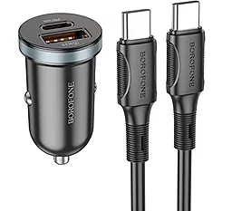 Автомобильное зарядное устройство Borofone BZ22 Scenery 30w PD USB-C/USB-A ports car charger + USB-C to USB-C cable black - фото Автомобильное зарядное устройство Borofone BZ22 Scenery 30w PD USB-C/USB-A ports car charger + USB-C to USB-C cable black