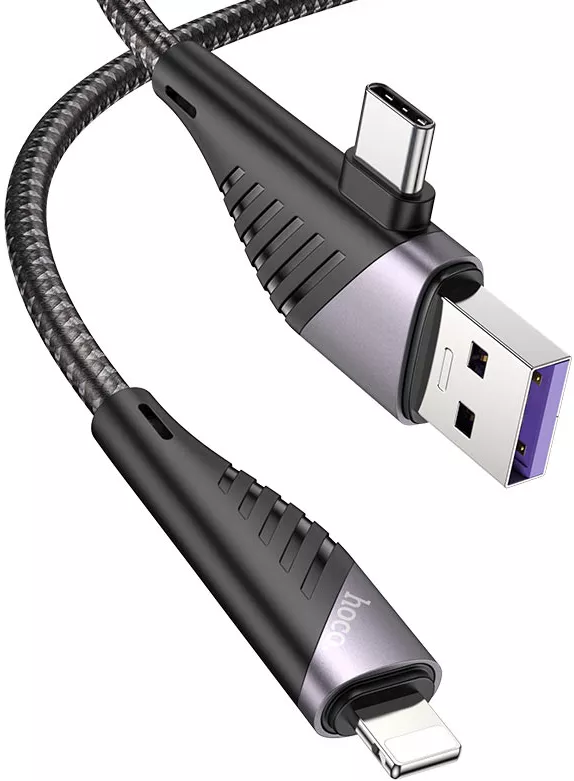 Універсальний кабель Hoco U95 Freeway 2-in-1 USB-A to Type-C/Lightning 20w 2.4a 1.2м cable Black - фото 4