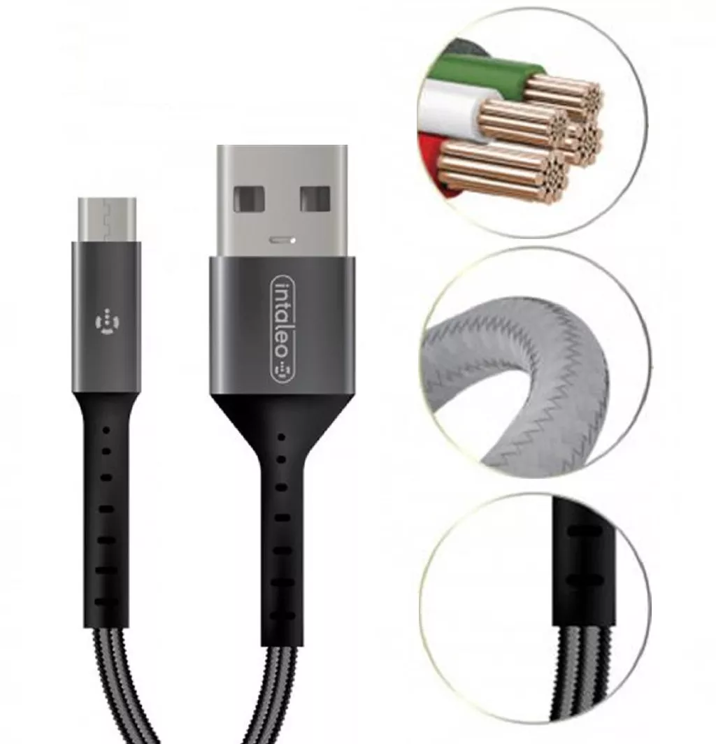 Кабель Intaleo CB0 USB-A - micro USB 12w 2.4a 0.2м cable Black/Grey (1283126495632) - фото 2