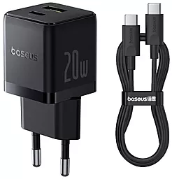 Сетевое зарядное устройство Baseus Palm 20w PD/QC USB-C/USB-A ports charger + USB-C to USB-C cable black (P10111608113-01) - фото Сетевое зарядное устройство Baseus Palm 20w PD/QC USB-C/USB-A ports charger + USB-C to USB-C cable black (P10111608113-01)