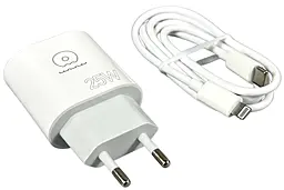 Мережевий зарядний пристрій WUW T86 25w PD USB-C fast charger + USB-C to Lightning cable white - фото Мережевий зарядний пристрій WUW T86 25w PD USB-C fast charger + USB-C to Lightning cable white