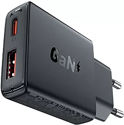 Сетевое зарядное устройство AceFast A69 30w GaN PD USB-C/USB-A ports home charger black - миниатюра 3