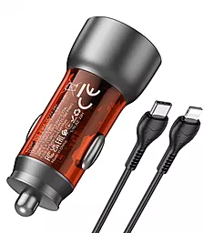 Автомобильное зарядное устройство Hoco NZ8 43W USB C+A PD 25W/QC3.0 18W + USB-C - Lightning Cable Orange - миниатюра 3