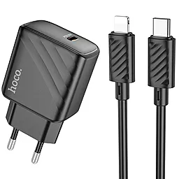 Сетевое зарядное устройство Hoco CS22A 30w PD USB-C fast charger + USB-C to Lightning cable black - фото Сетевое зарядное устройство Hoco CS22A 30w PD USB-C fast charger + USB-C to Lightning cable black