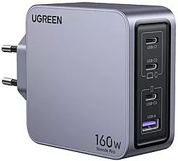 Мережевий зарядний пристрій Ugreen X763 Nexode Pro 160W GaN PD 3xUSB-C/USB-A ports fast charger grey (25877)