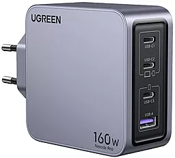 Сетевое зарядное устройство Ugreen X763 Nexode Pro 160W GaN PD 3xUSB-C/USB-A ports fast charger grey (25877) - фото Сетевое зарядное устройство Ugreen X763 Nexode Pro 160W GaN PD 3xUSB-C/USB-A ports fast charger grey (25877)
