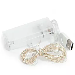 Гирлянда Роса нить (30 LED USB+2xAA) 3метра Теплый белый - миниатюра 4