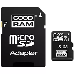 Карта пам'яті GooDRam microSDHC 8GB Class 10 UHS-I U1 + SD-адаптер (SDU8GHCUHS1AGRR10) - фото Карта пам'яті GooDRam microSDHC 8GB Class 10 UHS-I U1 + SD-адаптер (SDU8GHCUHS1AGRR10)