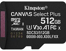 Карта памяти Kingston microSDXC Canvas Select Plus 512GB UHS-I U3 V30 A1 Class 10 (SDCS3/512GBSP) - фото Карта памяти Kingston microSDXC Canvas Select Plus 512GB UHS-I U3 V30 A1 Class 10 (SDCS3/512GBSP)