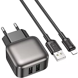Мережевий зарядний пристрій Borofone BAS51A Absolute 2.4a 2xUSB-A ports charger + Lightning cable black - фото Мережевий зарядний пристрій Borofone BAS51A Absolute 2.4a 2xUSB-A ports charger + Lightning cable black