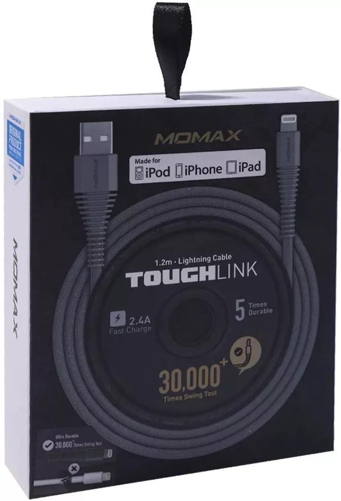 Кабель Momax DL8 USB-A - Lightning 12w 2.4a 1.2м cable Gray - фото 4