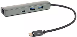 Мультипортовый USB Type-C хаб PowerPlant USB-C -> 2хUSB3.0/1хUSB-C/Gigabit LAN Grey (CA910557)