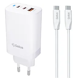 Сетевое зарядное устройство Gelius Elevaro GP-HC065 65w PPS PS 2xUSB-C/USB-A ports charger + USB-C to USB-C cable white - фото Сетевое зарядное устройство Gelius Elevaro GP-HC065 65w PPS PS 2xUSB-C/USB-A ports charger + USB-C to USB-C cable white