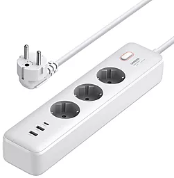Сетевой фильтр (удлинитель) Ugreen CD286 3680w 16a 3 розетки 30w 2xUSB-A/USB-C порта с выключателем белый (25357)