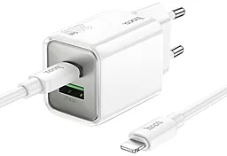 Мережевий зарядний пристрій Hoco N46 20w GaN PD/QC USB-C/USB-A ports fast charger + USB-C to lightning cable white - фото Мережевий зарядний пристрій Hoco N46 20w GaN PD/QC USB-C/USB-A ports fast charger + USB-C to lightning cable white