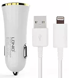 Автомобильное зарядное устройство LDNio DL-C28 17w 2xUSB-A ports car charger + Lightning cable white/gold