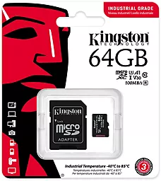 Карта пам'яті Kingston 64 GB microSDXC UHS-I (U3) V30 A1 Industrial + SD Adapter (SDCIT2/64GB) - мініатюра 4
